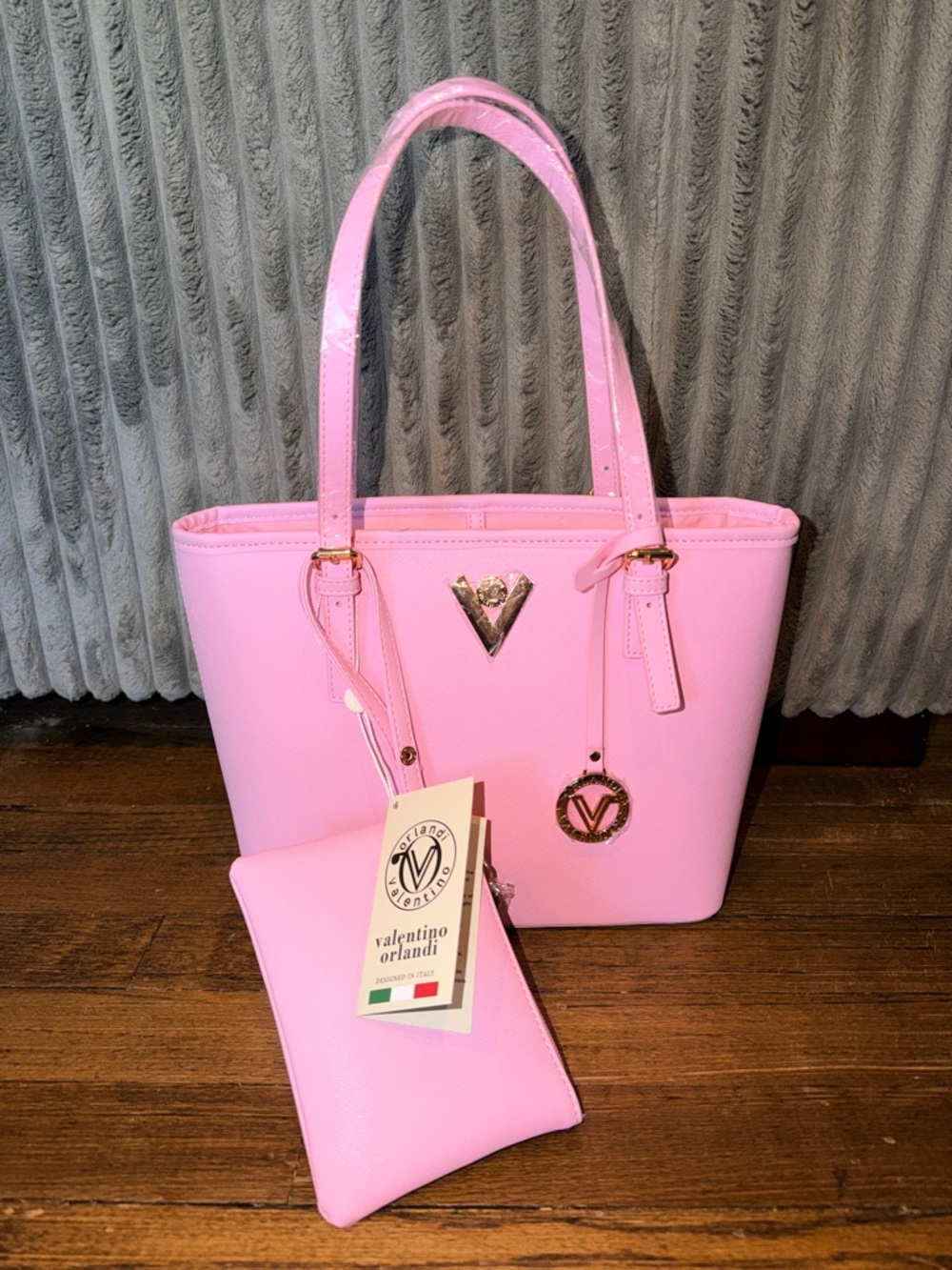 Valentino Orlandi Pink Structured Bag with Matching Pouch